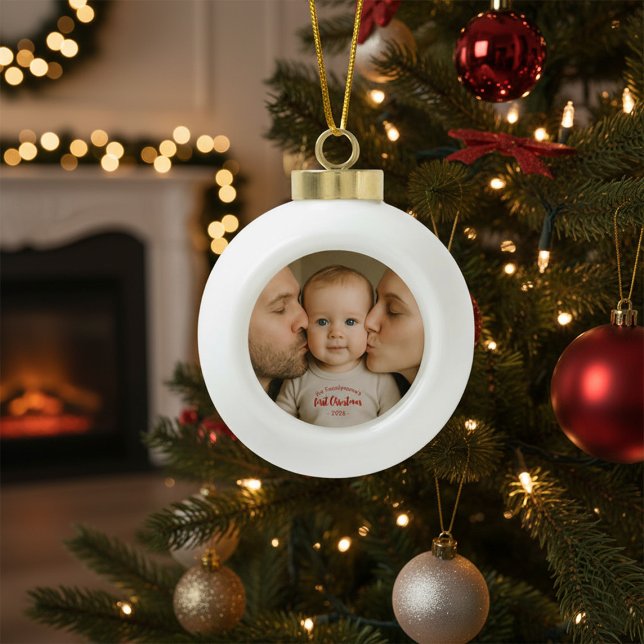 Personalized First Christmas Photo  Ceramic Ball Christmas Ornament (Creator Uploaded)