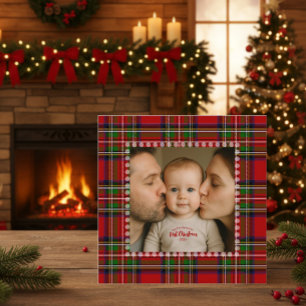 Personalized First Christmas Photo Tartan Card