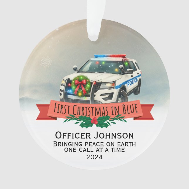 Personalized First Christmas Police Ornament (Front)