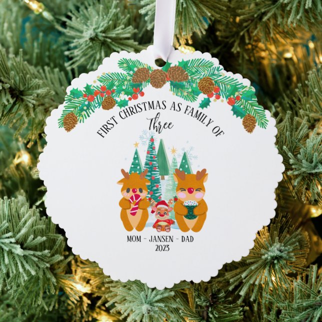 Personalized First Christmas Reindeer  Ornament Card (Insitu (Tree))
