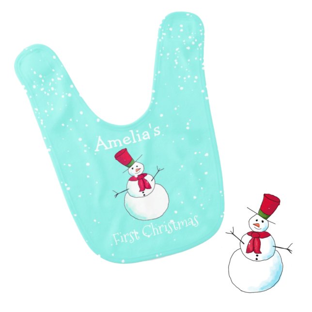 Personalized First Christmas Snowman Baby Bib (Creator Uploaded)