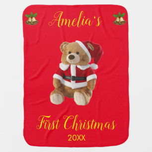 Personalized First Christmas Teddy Bear Baby Blanket