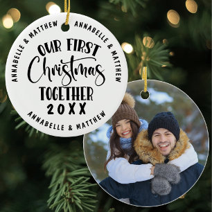 Personalized First Christmas Together Couple Photo Ceramic Ornament