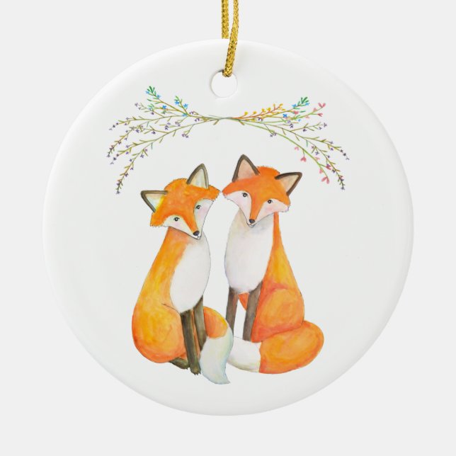 Personalized First Christmas Together Fox Couple   Ceramic Ornament (Front)