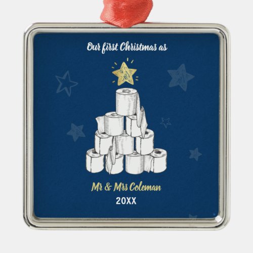 Personalized First Christmas Toilet Paper Tree Metal Ornament
