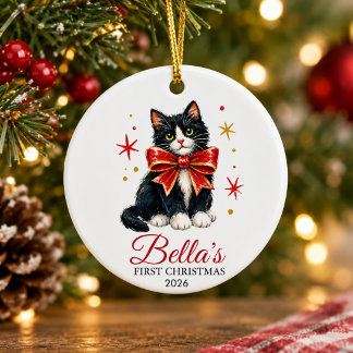 personalized first christmas tuxedo cat ceramic ornament