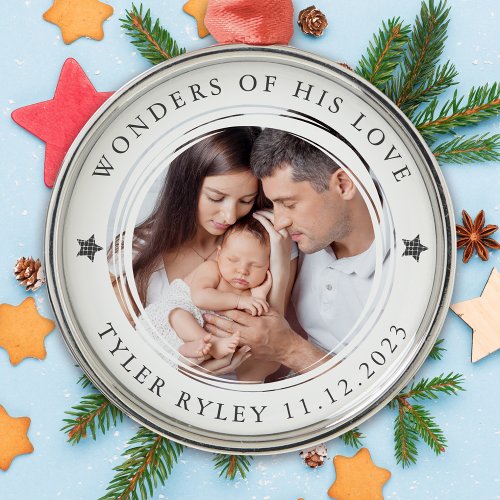 Personalized First Christmas Wonders of His Love Metal Ornament