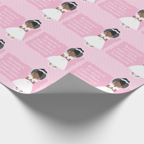 Personalized First Communion African American Girl Wrapping Paper
