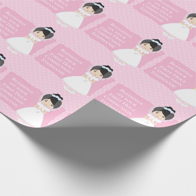 Personalized First Communion Asian Girl Wrapping Paper (Corner)