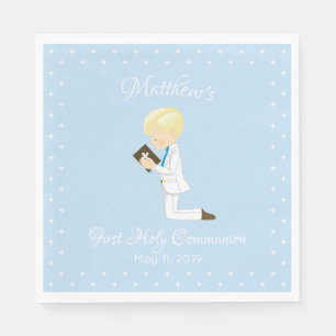 Personalized First Communion Blonde Boy Napkins