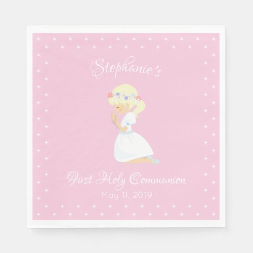 Personalized First Communion Blonde Girl Napkins