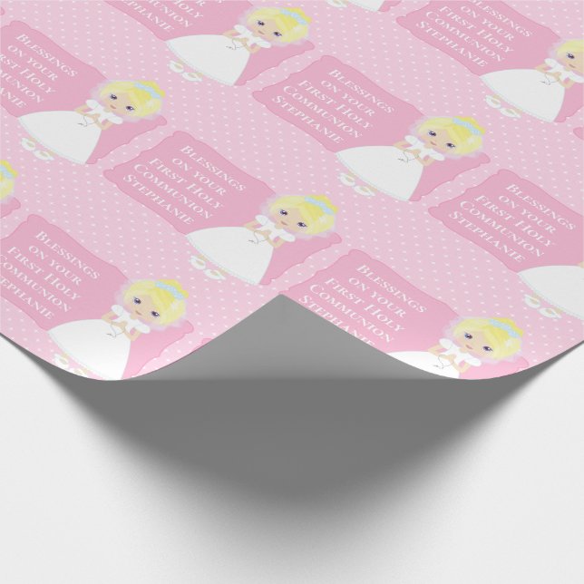 Personalized First Communion Blonde Girl Wrapping Paper (Corner)