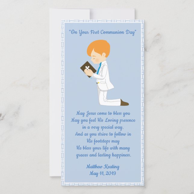 Personalized First Communion Bookmark Boy Thank You Card (Front)