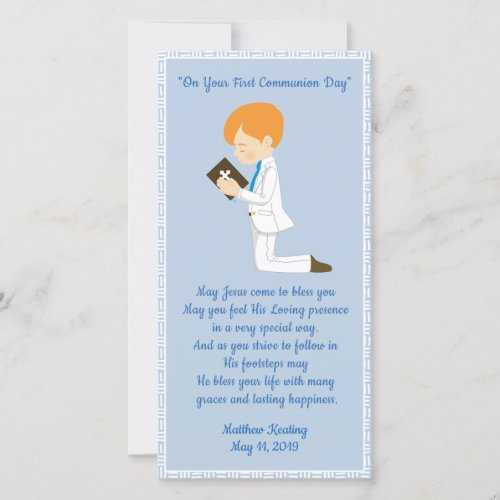Personalized First Communion Bookmark Boy Thank You Card