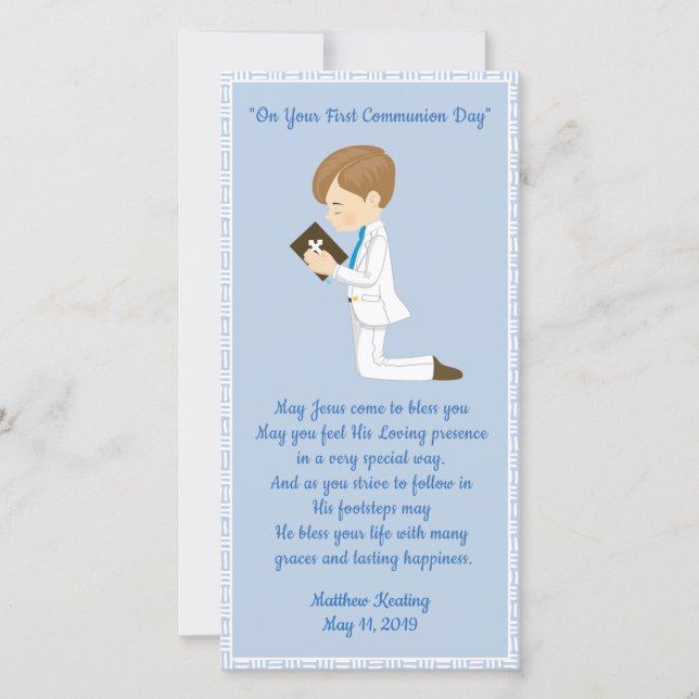 Personalized First Communion Bookmark Boy Thank You Card (Front)