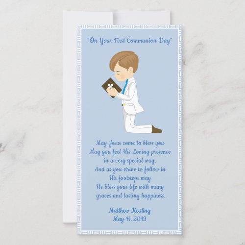 Personalized First Communion Bookmark Boy Thank You Card