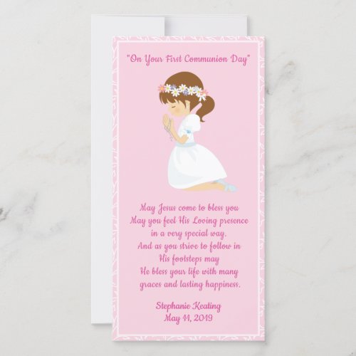 Personalized First Communion Bookmark girl Thank You Card
