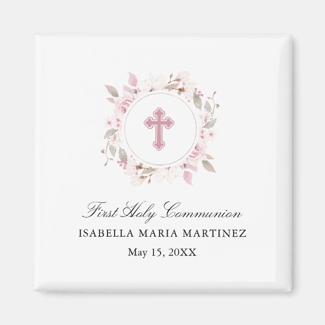 Personalized First Communion Cross Magnet Favor (Front)