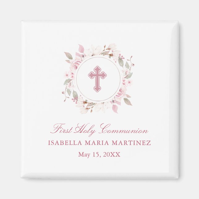 Personalized First Communion Cross Magnet Favor (Front)