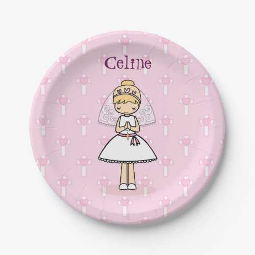 Personalized First Communion Day Girl Paper Plates
