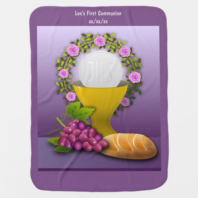 Personalized First Communion Holy Eucharist Photo Swaddle Blanket (Front)