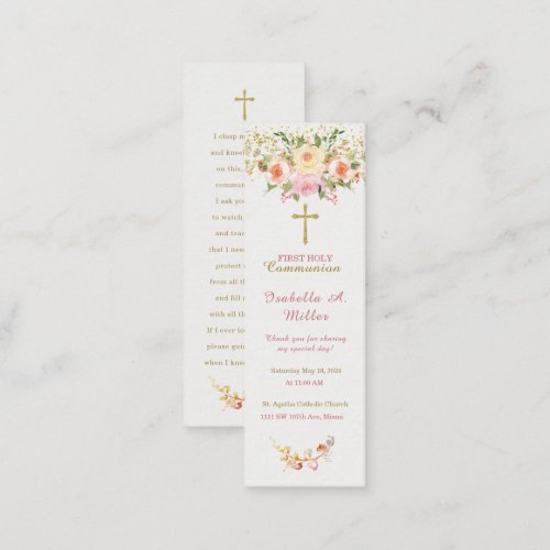 Personalized  First Communion Pink Prayer Card