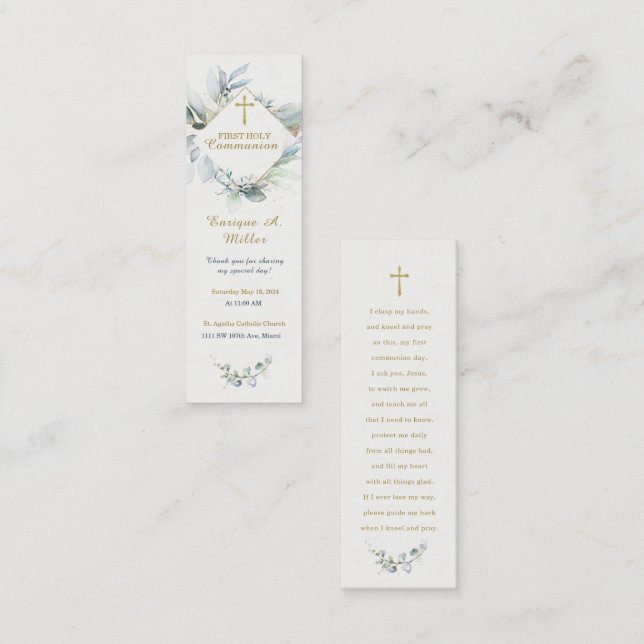Personalized  First Communion Prayer Card (Front/Back)