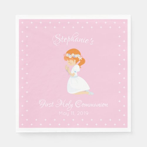Personalized First Communion Red Hair Girl Napkins