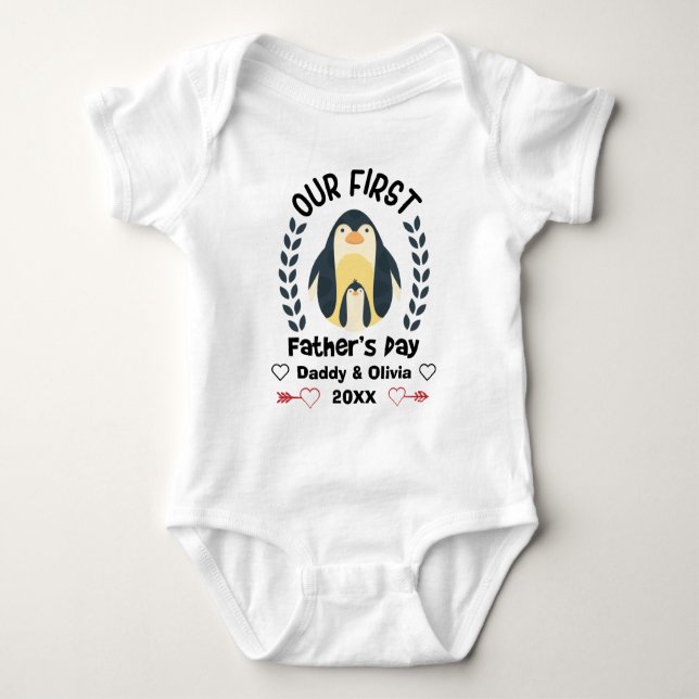 Personalized First Fathers Day 2023, Custom Names Baby Bodysuit (Front)
