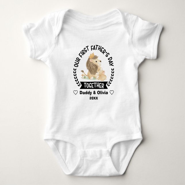 Personalized First Fathers Day 2023, Daddy & lion Baby Bodysuit (Front)