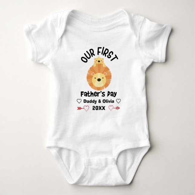 Personalized First Father's Day 2025, Custom Names Baby Bodysuit (Front)