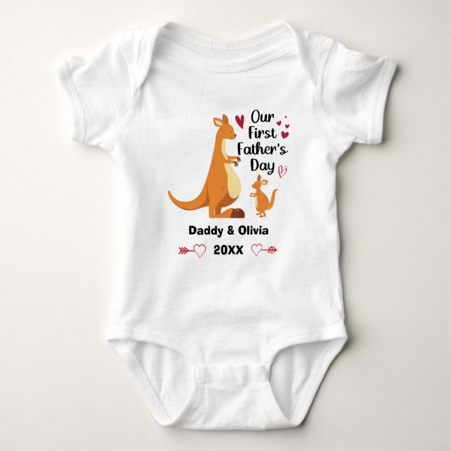 Personalized First Fathers Day Australian Kangaroo Baby Bodysuit (Front)