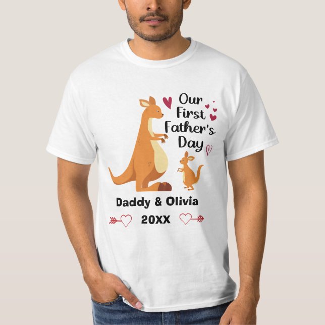 Personalized First Fathers Day Australian Kangaroo T-Shirt (Front)