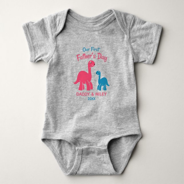Personalized First Father's Day Cute Dinosaur  Baby Bodysuit (Front)