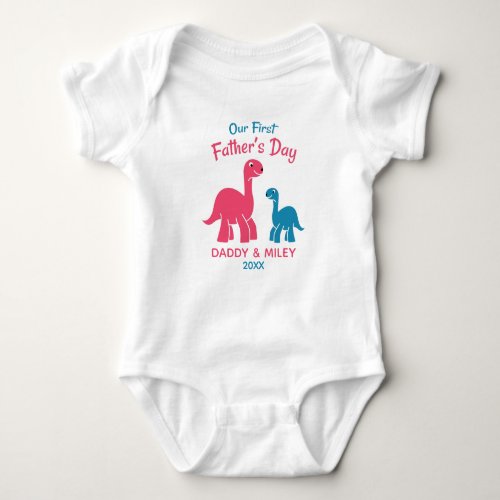 Personalized First Fathers Day Cute Dinosaur  Baby Bodysuit