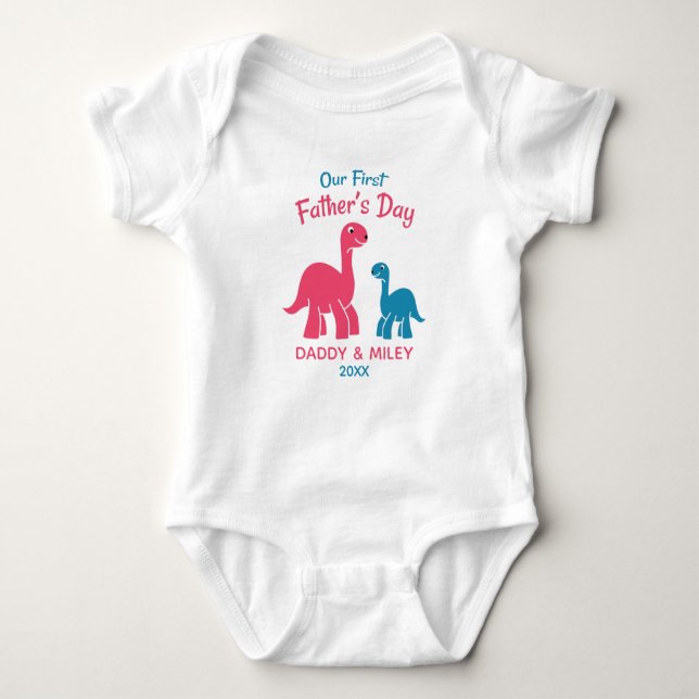 Personalized First Father's Day Cute Dinosaur  Baby Bodysuit (Front)
