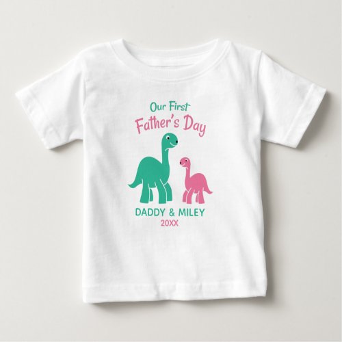 Personalized First Fathers Day Cute Dinosaur  Baby T_Shirt