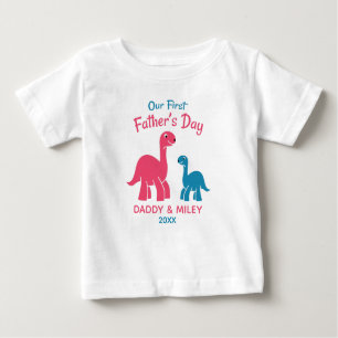 Personalized First Father's Day Cute Dinosaur  Baby T-Shirt