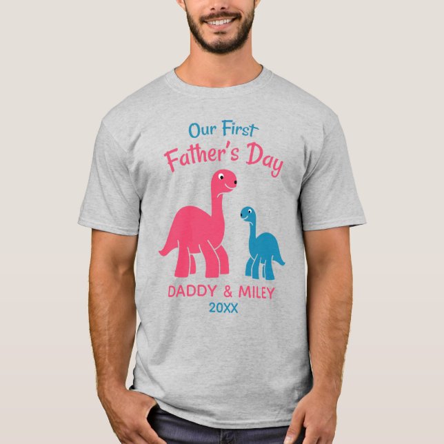 Personalized First Father's Day Cute Dinosaur  T-Shirt (Front)
