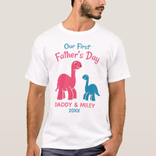 Personalized First Father's Day Cute Dinosaur T-Shirt