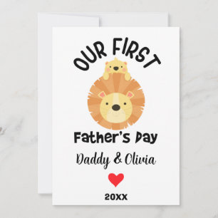 Personalized First Fathers Day, Daddy & lion cub Holiday Card