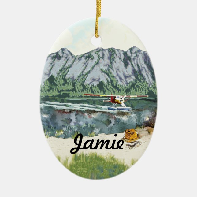 Personalized First Fishing Trip Ceramic Ornament (Front)