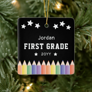 Personalized First Grade Kids Photo Keepsake Ceramic Ornament