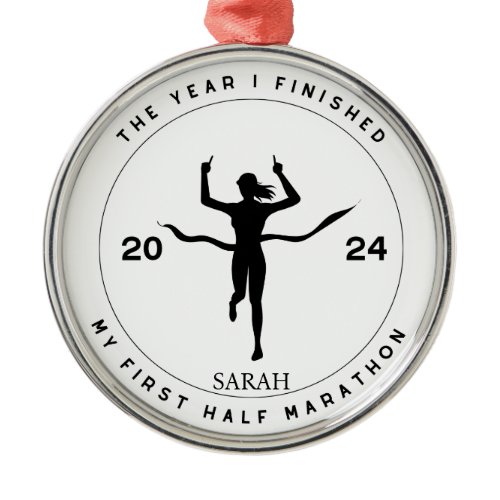 Personalized First Half Marathon Gift For Her Metal Ornament
