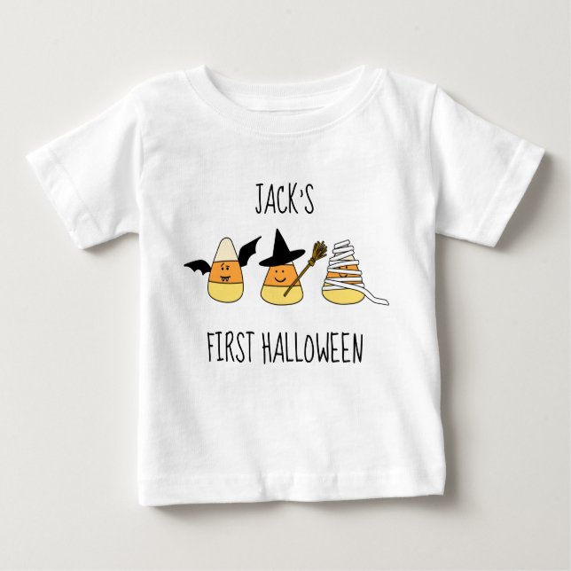 Personalized First Halloween Candy Corn Baby T-Shirt (Front)