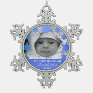 Personalized First Hanukkah Snowflake Pewter Christmas Ornament