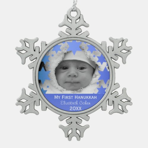 Personalized First Hanukkah Snowflake Pewter Christmas Ornament