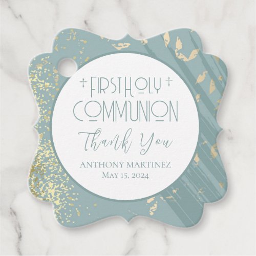 Personalized First Holy Communion Blue Gold Cross Favor Tags
