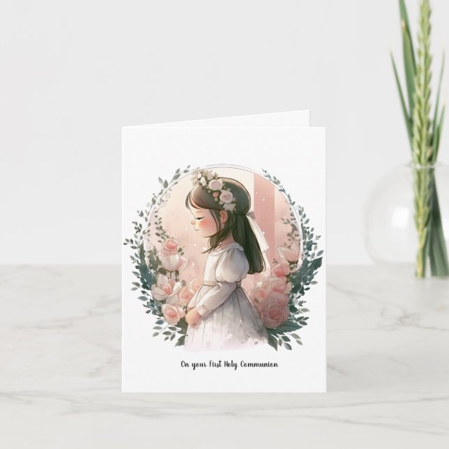 Personalized First Holy Communion Card for Girl (Front)