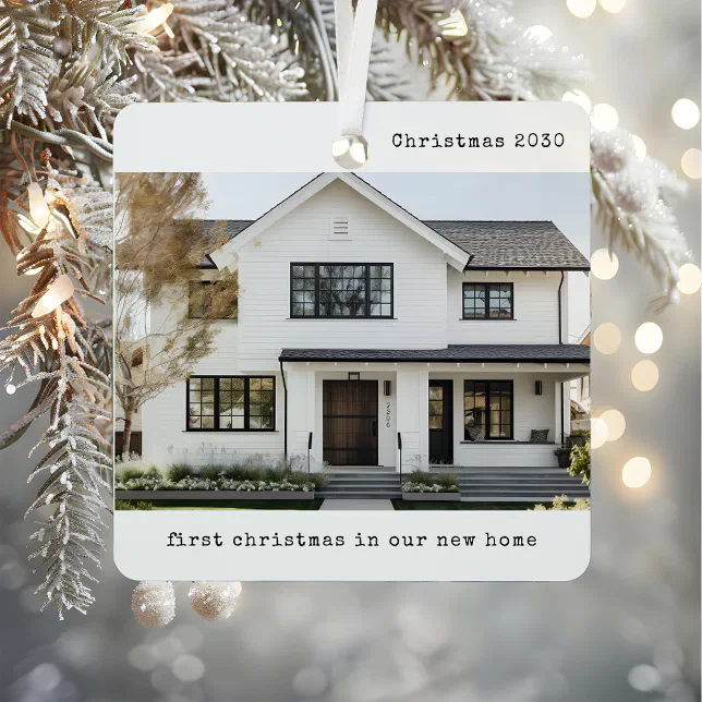 Personalized First Home New House Photo Christmas Metal Ornament | Zazzle